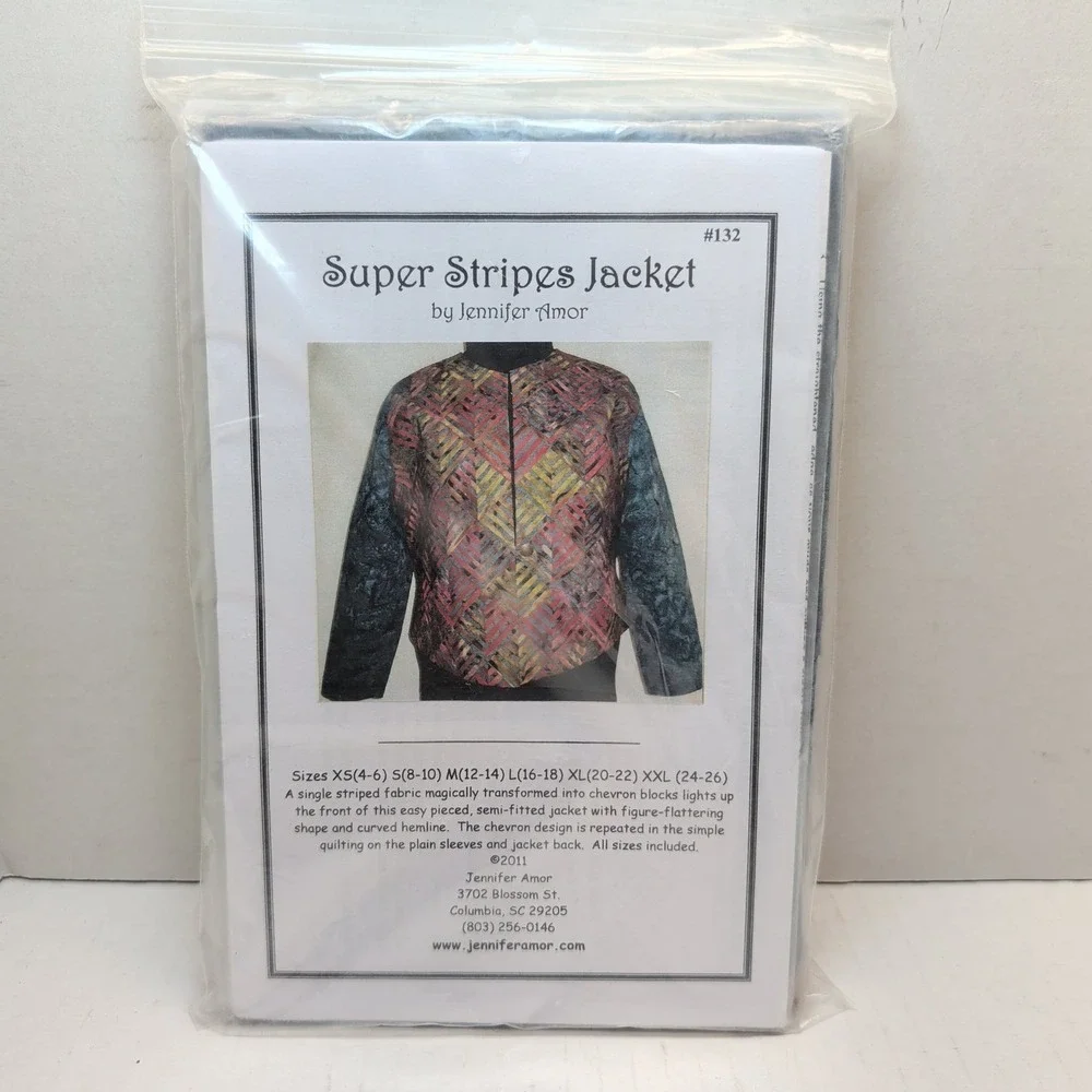 Jennifer Amor Super Stripes Jacket Sewing Pattern 132 Multi-Size XS-XXL Chevron